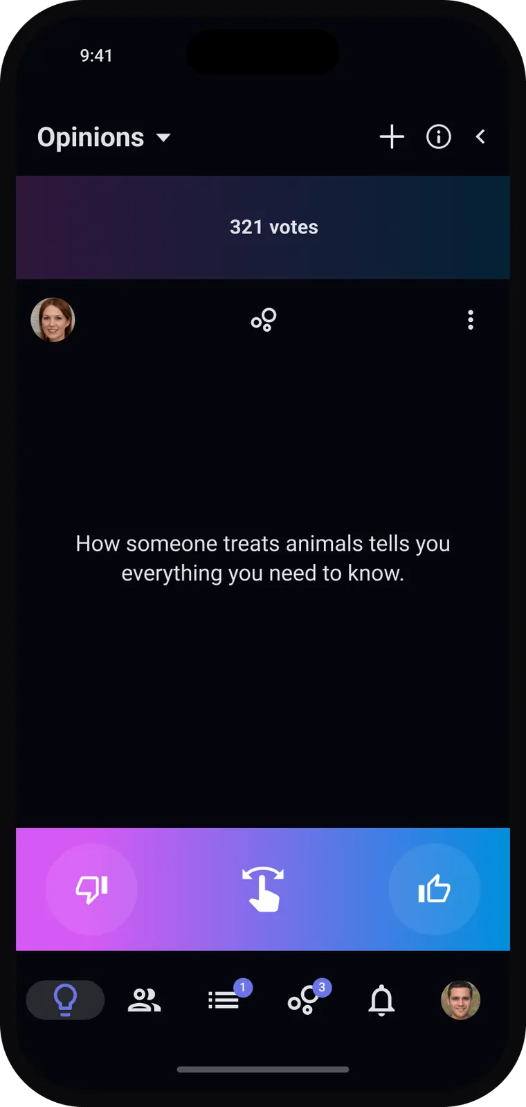 An opinion open in the app, waiting for a vote